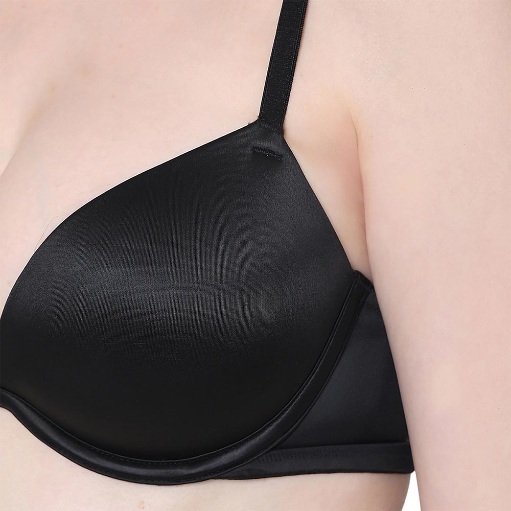 Playful Love Padded Wired Demi Cup Plunge Neck  Party Wear Level 3 Push-up Bra - Black