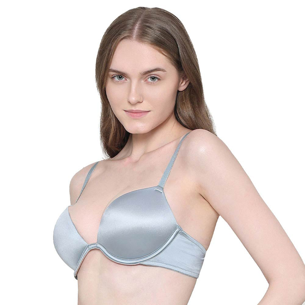 Playful Love Padded Wired Demi Cup Plunge Neck  Party Wear Level 3 Push-up Bra - Blue