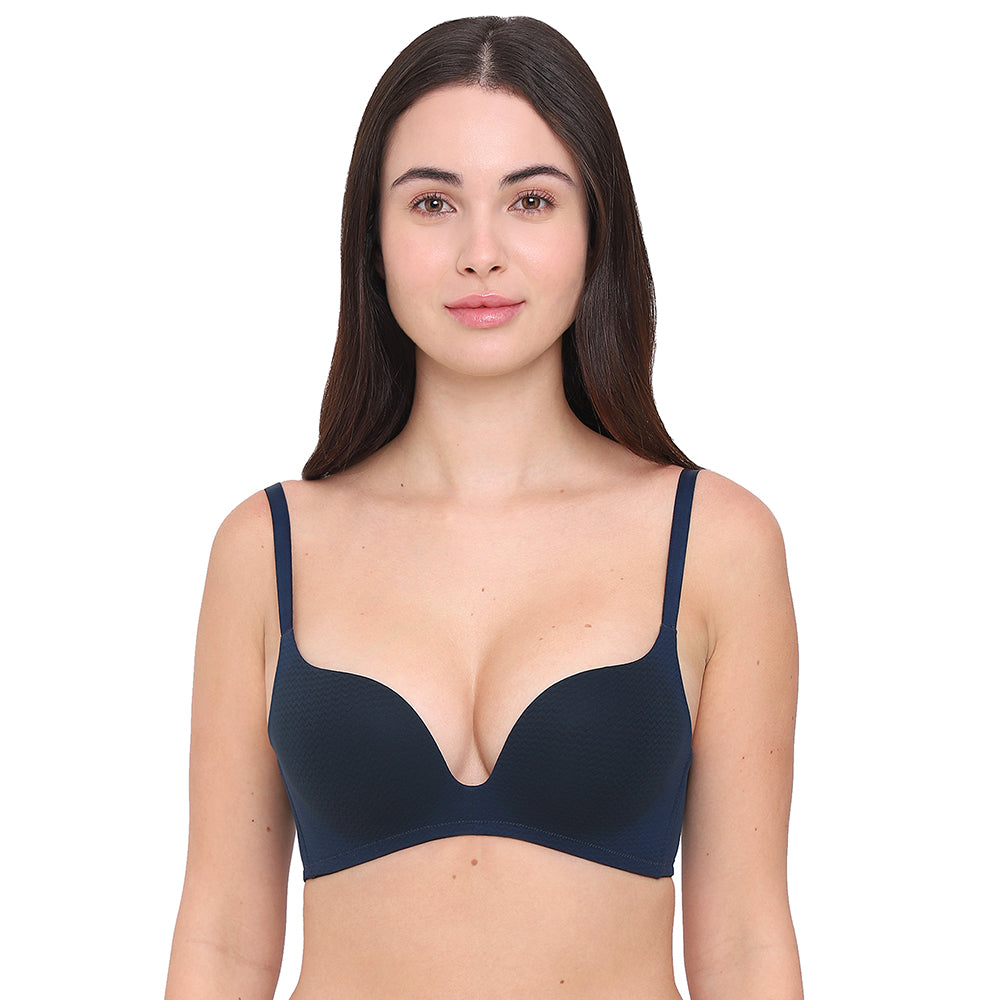 Women’s Dreamy Curve Padded Non-wired 3/4th Cup Everyday Wear Push-up Bra-Dark Blue