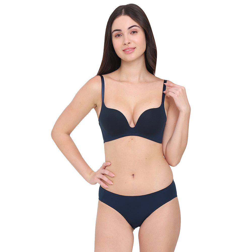 Women’s Dreamy Curve Padded Non-wired 3/4th Cup Everyday Wear Push-up Bra-Dark Blue