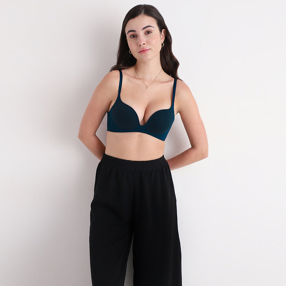 Women’s Dreamy Curve Padded Non-wired 3/4th Cup Everyday Wear Push-up Bra-Dark Blue