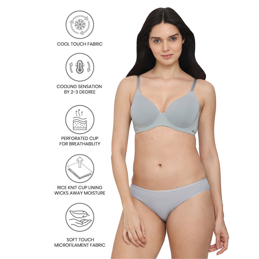 Cool Comfort Padded Wired Full Cup Everyday Wear T-shirt Bra -Grey