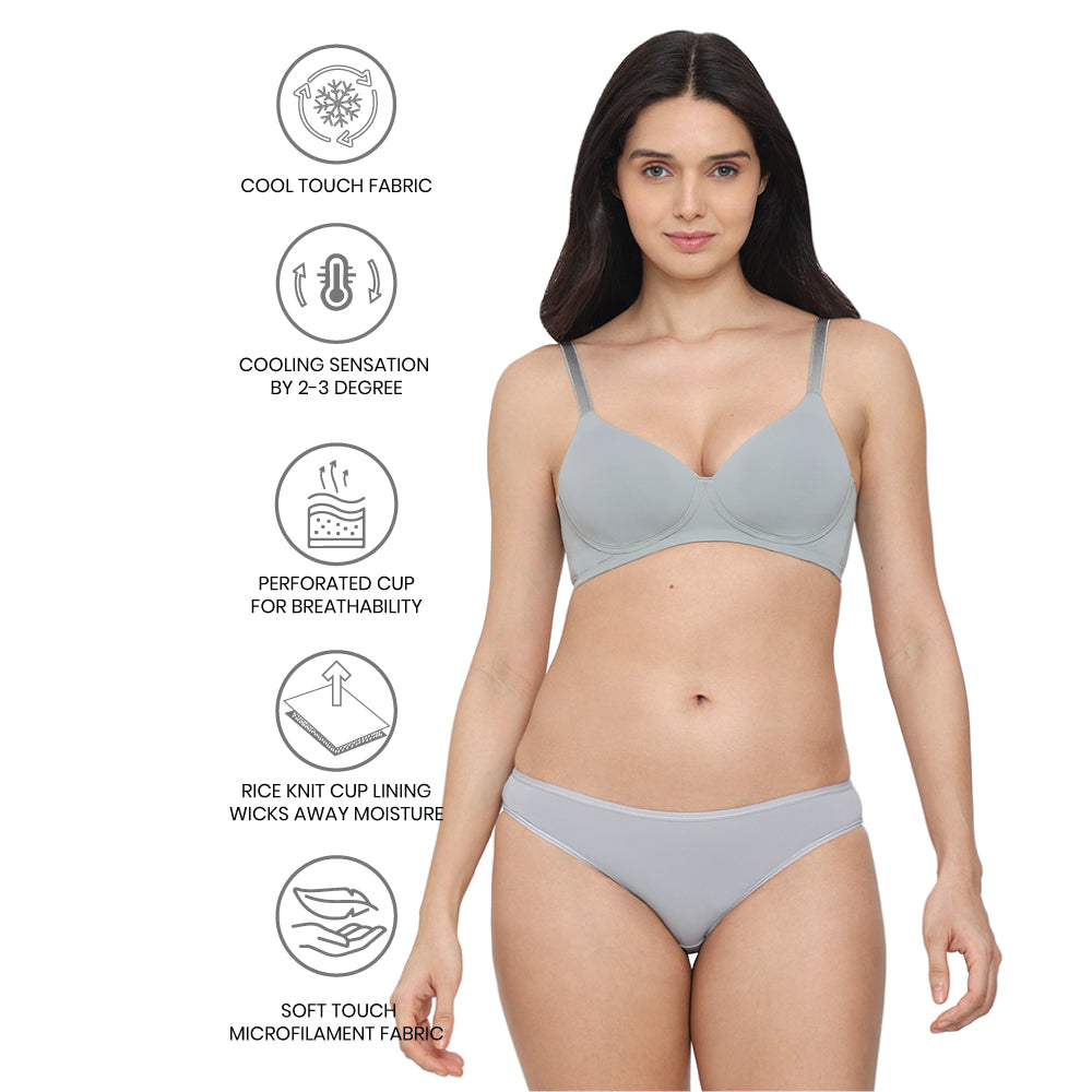 Cool Comfort  Padded Non-wired 3/4th Cup Everyday Wear T-shirt Bra -Grey