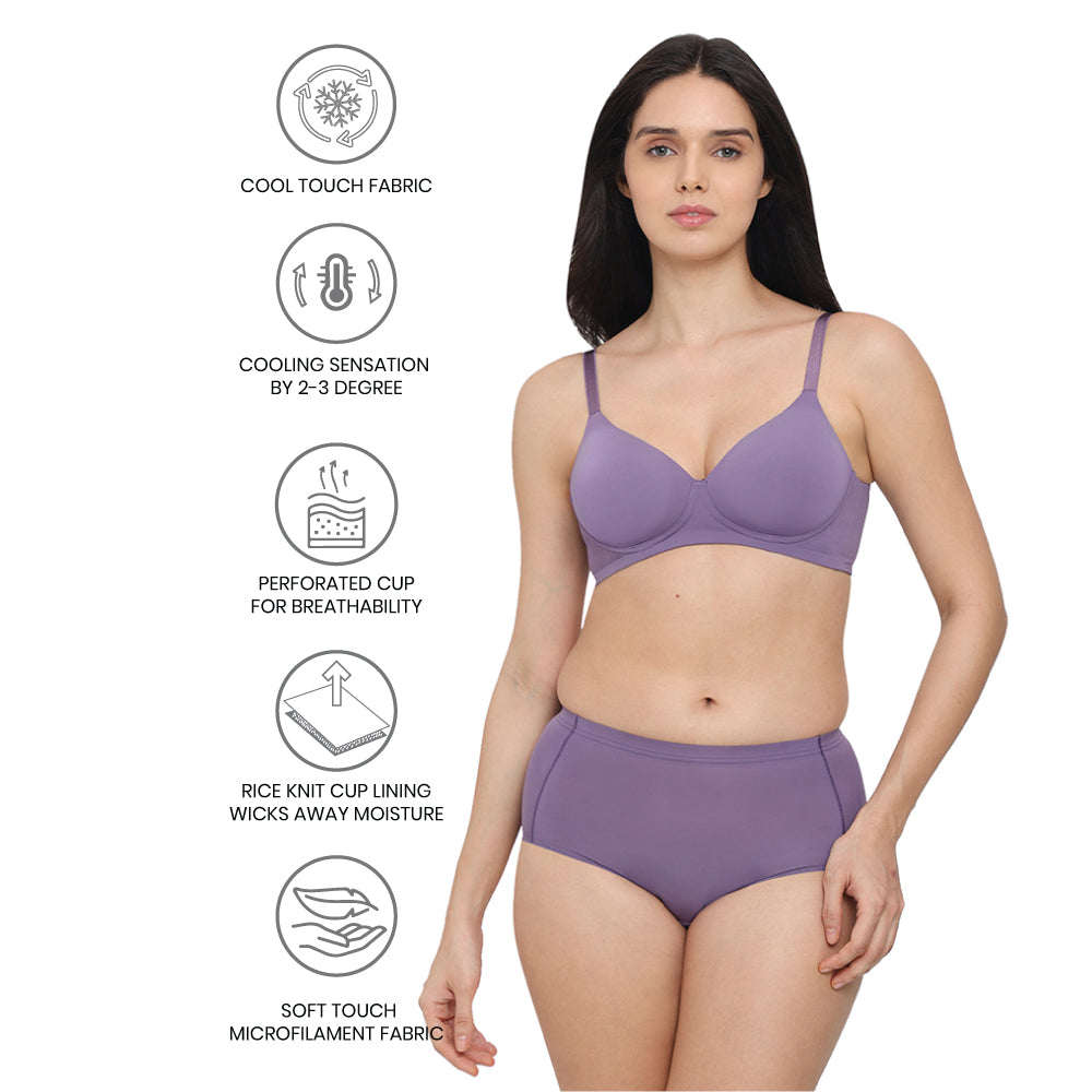 Cool Comfort  Padded Non-wired 3/4th Cup Everyday Wear T-shirt Bra -Purple