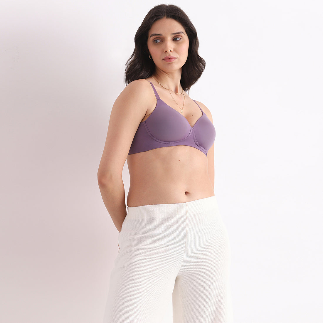 Cool Comfort  Padded Non-wired 3/4th Cup Everyday Wear T-shirt Bra -Purple