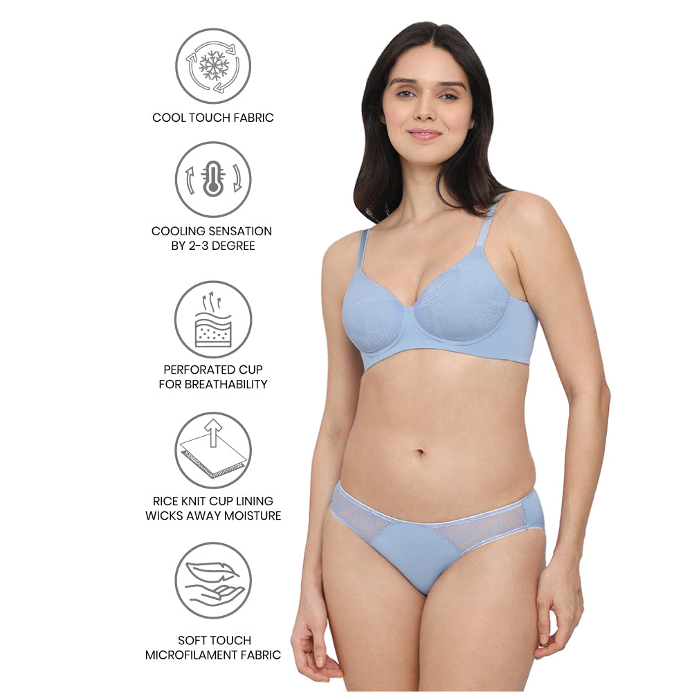 Cool Comfort Padded Non-wired 3/4th Cup Everyday Wear T-shirt Bra -Blue