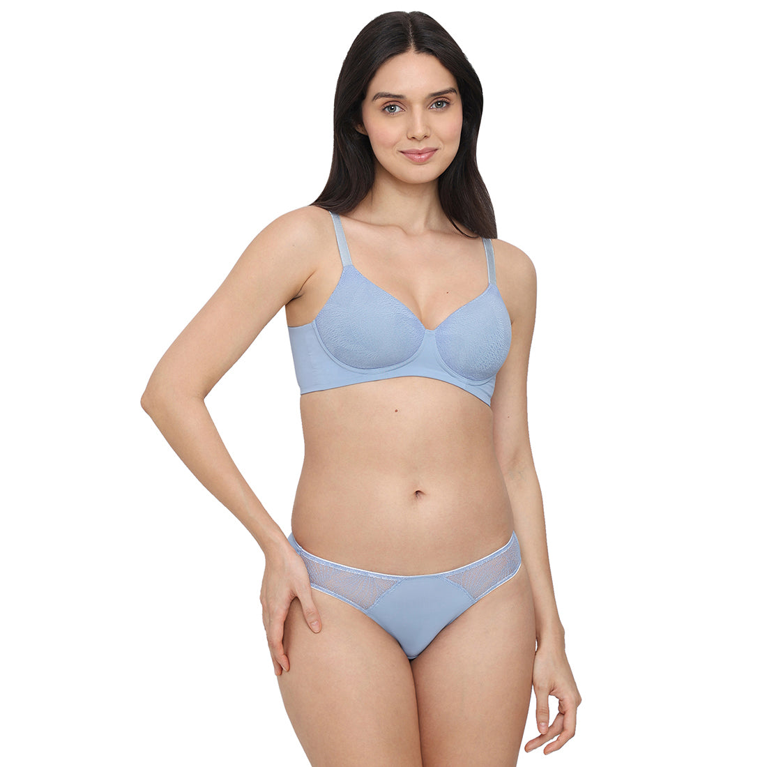 Cool Comfort Padded Non-wired 3/4th Cup Everyday Wear T-shirt Bra -Blue