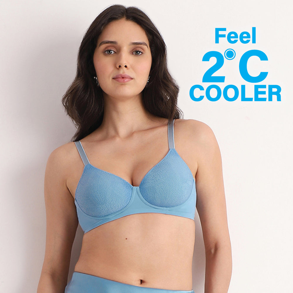 Cool Comfort Padded Non-wired 3/4th Cup Everyday Wear T-shirt Bra -Blue
