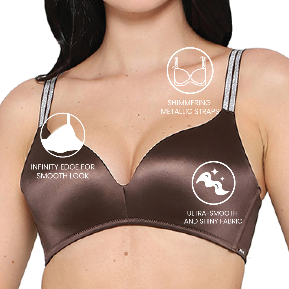 Wacoal Women’s Stellar Padded Non-wired 3/4th Cup Shimmer Straps  Party Wear T-shirt Bra-Brown