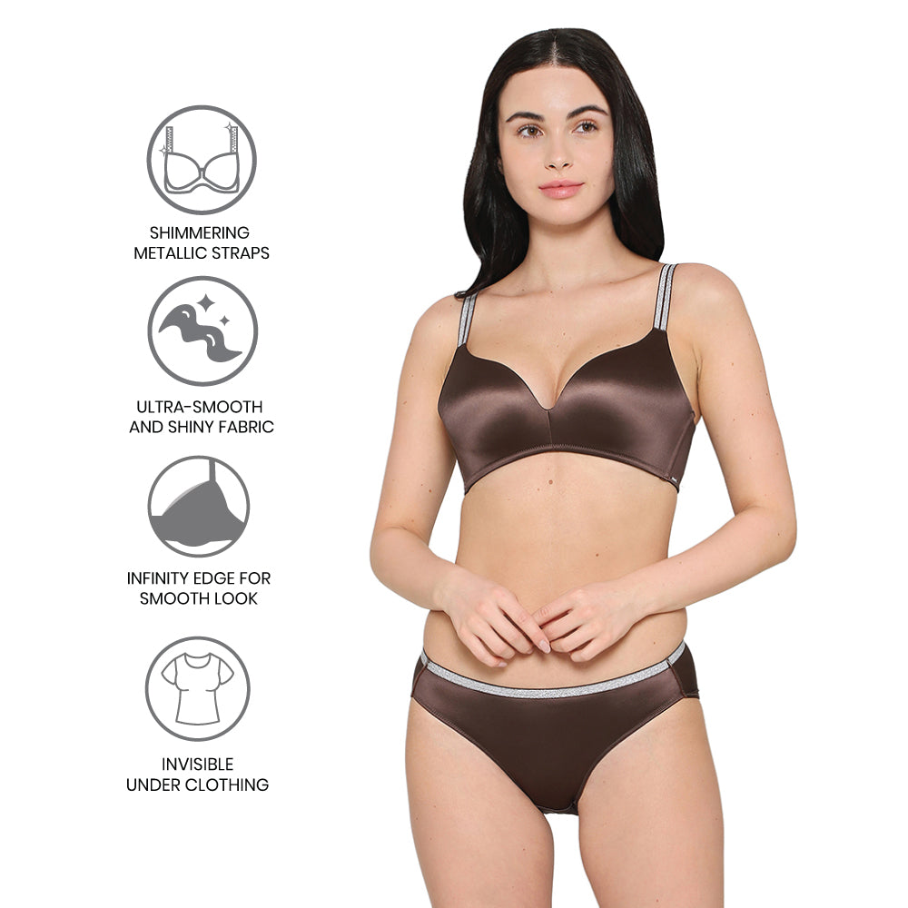 Wacoal Women’s Stellar Padded Non-wired 3/4th Cup Shimmer Straps  Party Wear T-shirt Bra-Brown