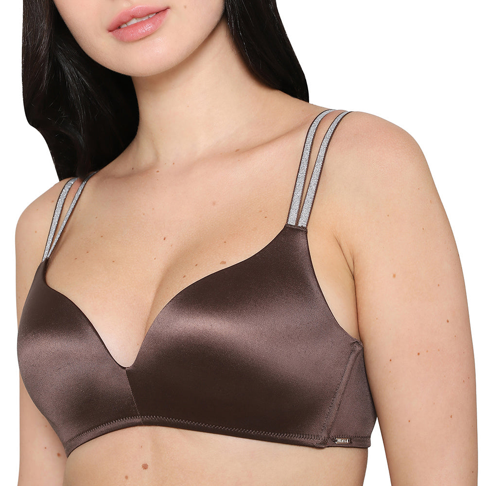 Wacoal Women’s Stellar Padded Non-wired 3/4th Cup Shimmer Straps  Party Wear T-shirt Bra-Brown