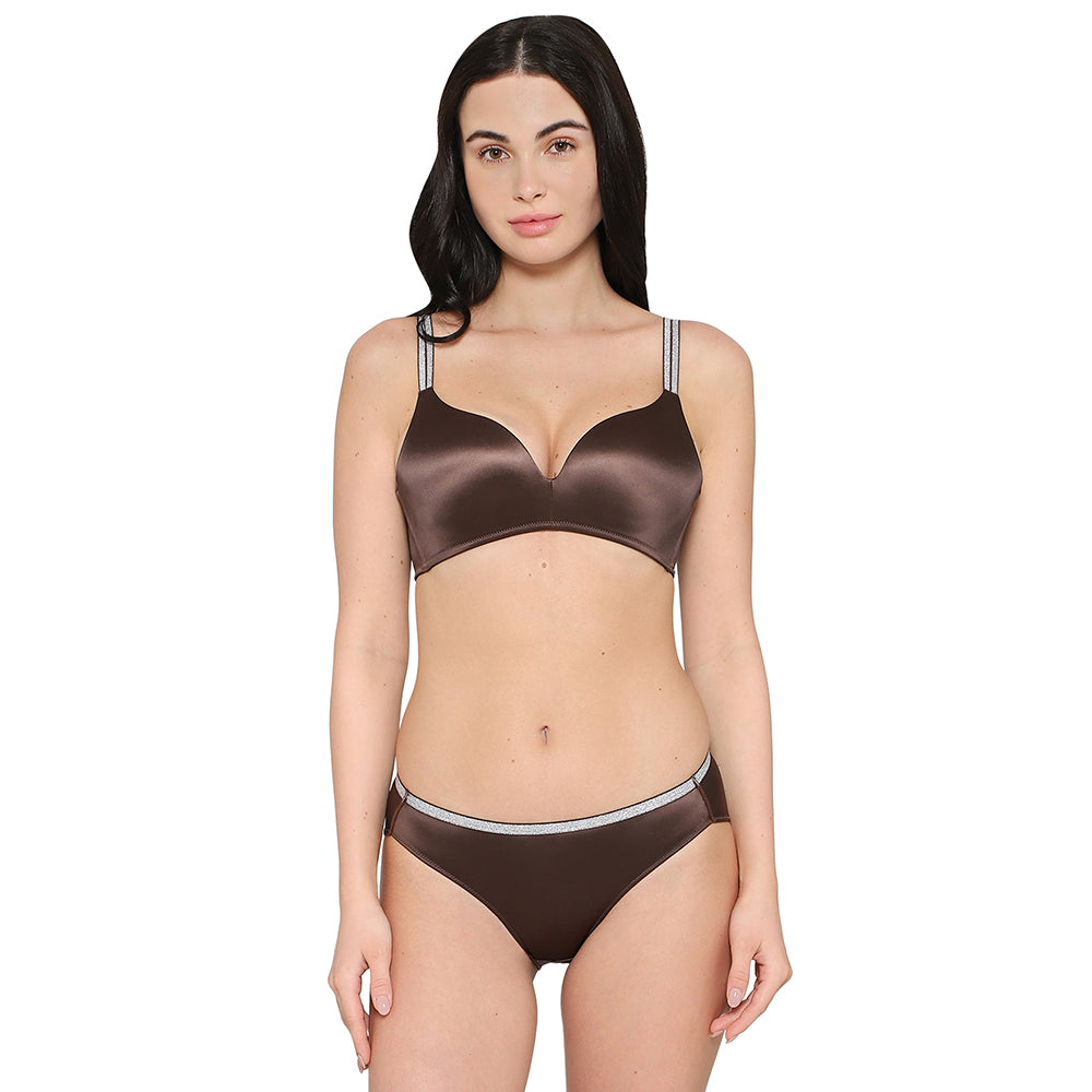 Wacoal Women’s Stellar Padded Non-wired 3/4th Cup Shimmer Straps  Party Wear T-shirt Bra-Brown