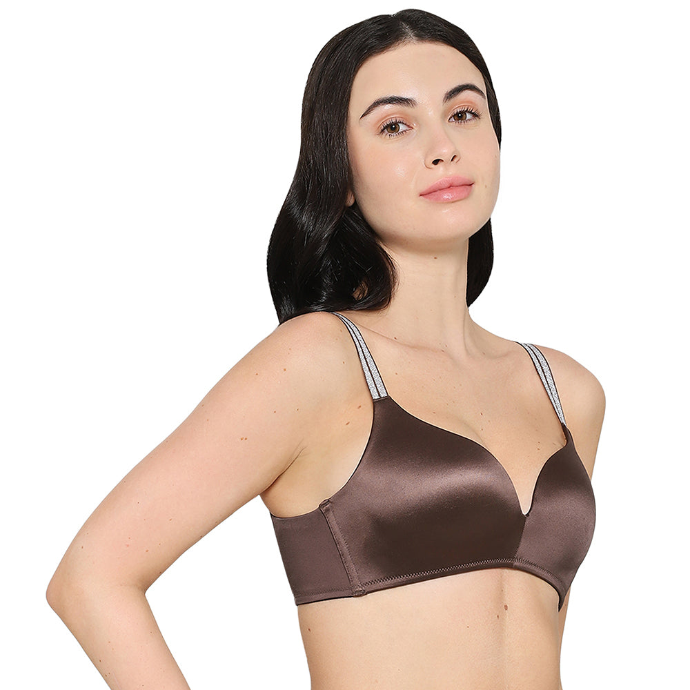 Wacoal Women’s Stellar Padded Non-wired 3/4th Cup Shimmer Straps  Party Wear T-shirt Bra-Brown