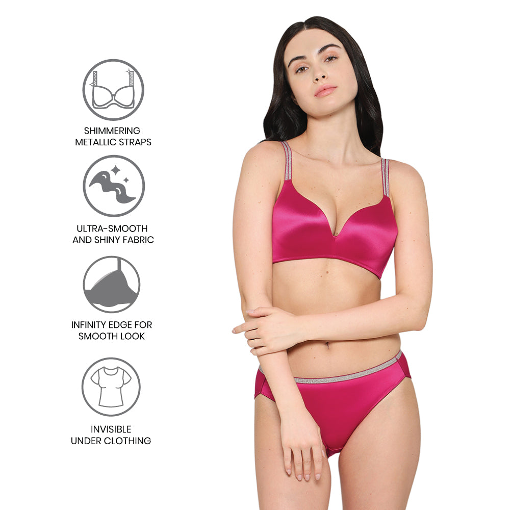 Wacoal Women’s Stellar Padded Non-wired 3/4th Cup Shimmer Straps Party Wear T-shirt Bra-Red