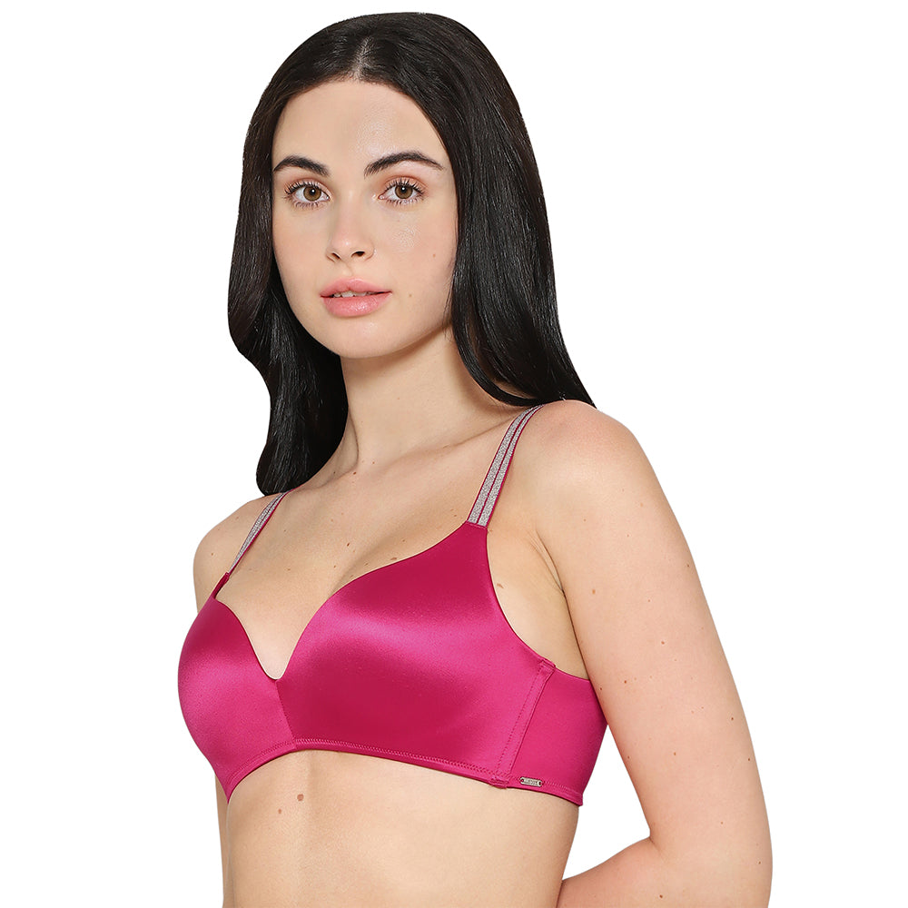 Wacoal Women’s Stellar Padded Non-wired 3/4th Cup Shimmer Straps Party Wear T-shirt Bra-Red