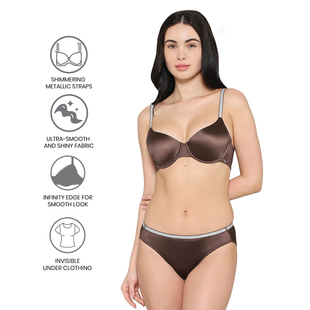 Wacoal Women’s Stellar Padded Wired 3/4th Cup Shimmer Straps  Party Wear T-shirt Bra-Brown