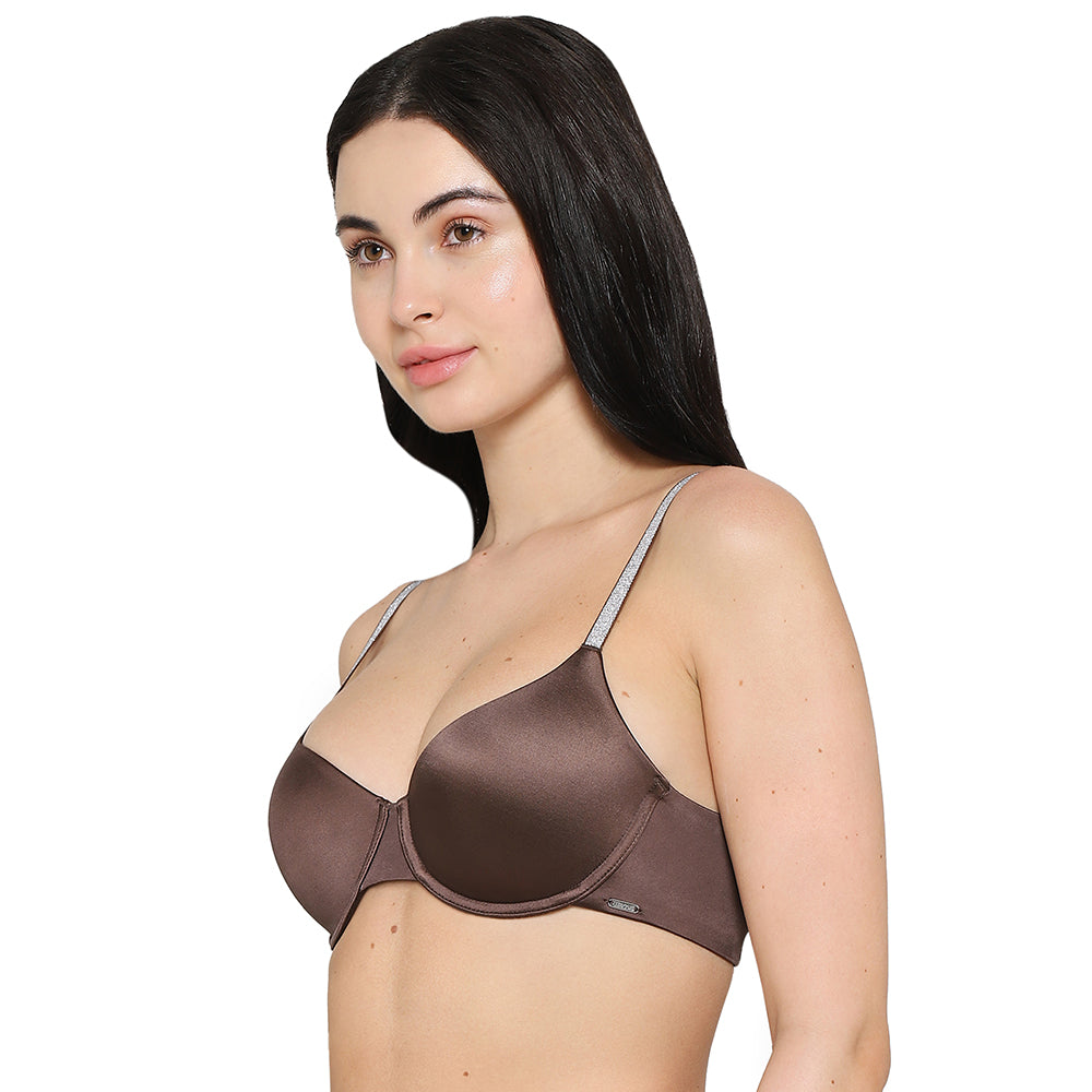 Wacoal Women’s Stellar Padded Wired 3/4th Cup Shimmer Straps  Party Wear T-shirt Bra-Brown