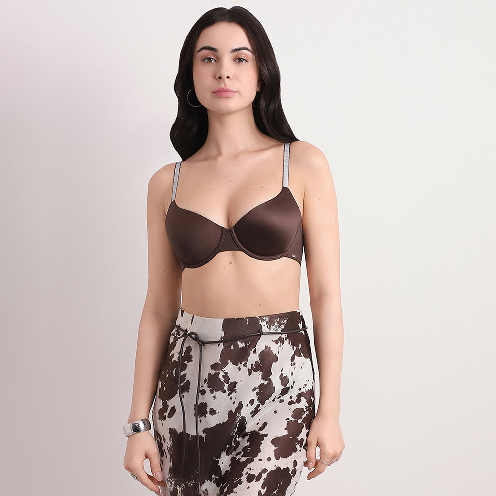 Wacoal Women’s Stellar Padded Wired 3/4th Cup Shimmer Straps  Party Wear T-shirt Bra-Brown