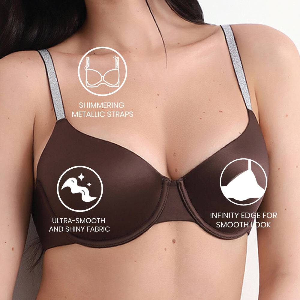 Wacoal Women’s Stellar Padded Wired 3/4th Cup Shimmer Straps  Party Wear T-shirt Bra-Brown