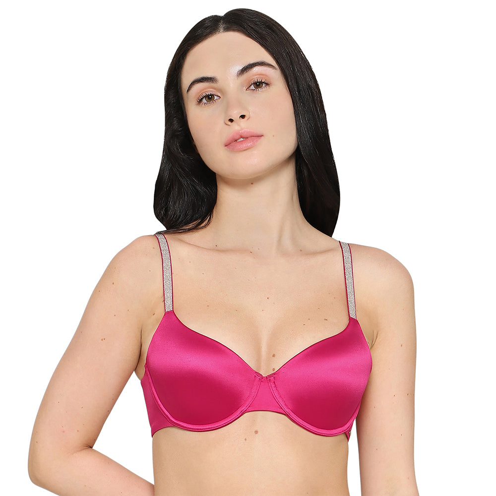 Wacoal Women’s Stellar Padded Wired 3/4th Cup Shimmer Straps  Party Wear T-shirt Bra-Red