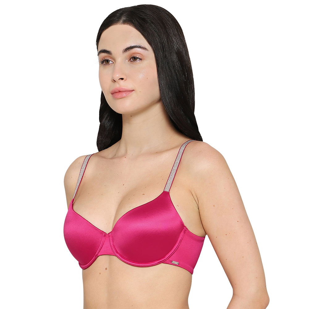 Wacoal Women’s Stellar Padded Wired 3/4th Cup Shimmer Straps  Party Wear T-shirt Bra-Red