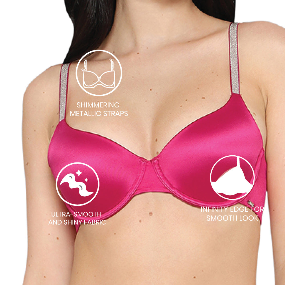 Wacoal Women’s Stellar Padded Wired 3/4th Cup Shimmer Straps  Party Wear T-shirt Bra-Red