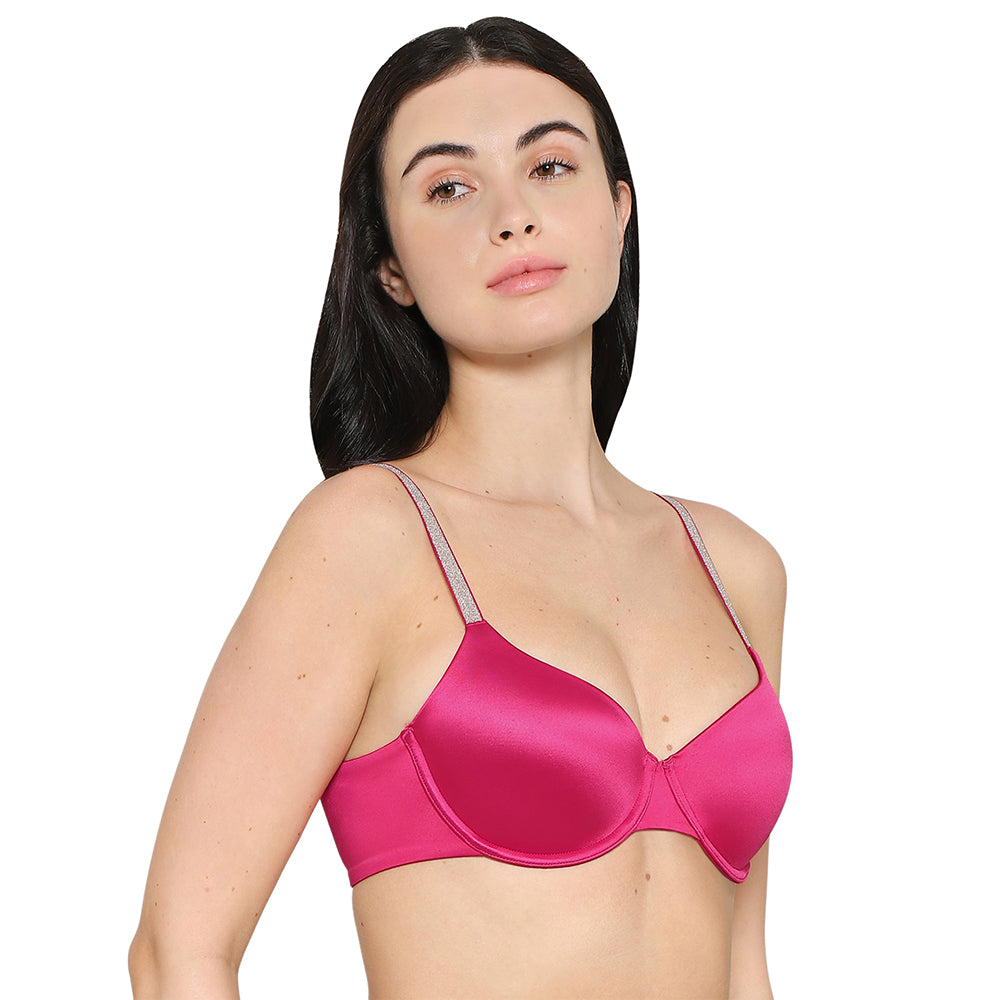 Wacoal Women’s Stellar Padded Wired 3/4th Cup Shimmer Straps  Party Wear T-shirt Bra-Red