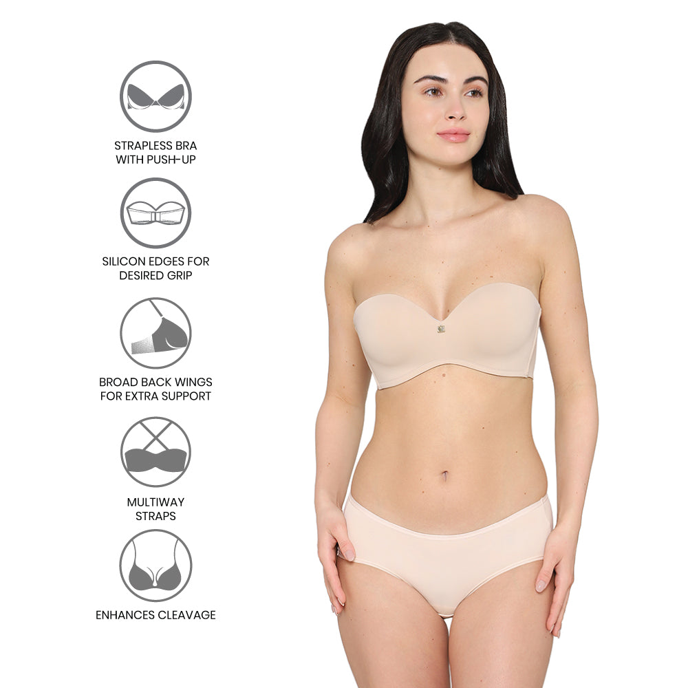 Wacoal Women’s Lift Up Padded Non-wired Half Cup Everyday Wear Push-up Strapless Bra-Beige