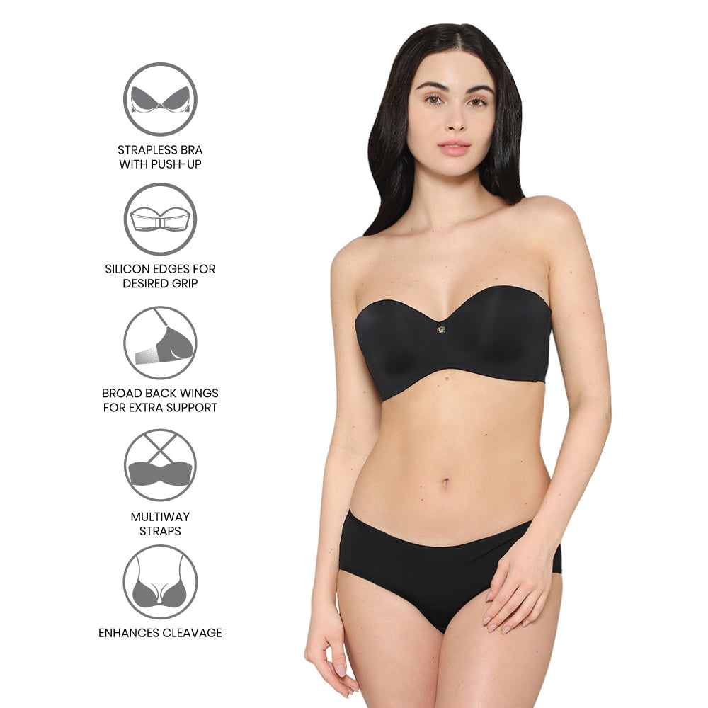 Wacoal Women’s Lift Up Padded Non-wired Half Cup Everyday Wear Push-up Strapless Bra-Black