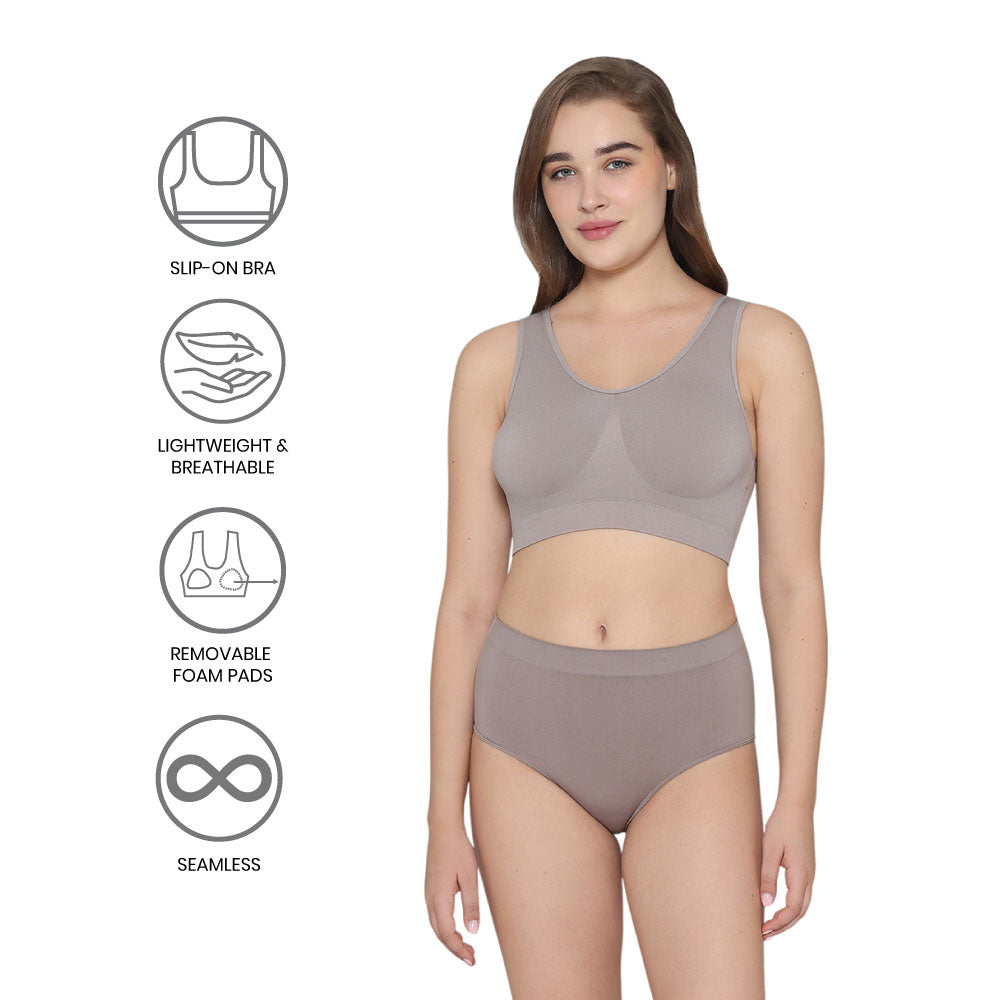 BASICS Firm Fit Padded Non-wired Full Cup Everyday Wear Seamless Slip-on Bralette-Brown