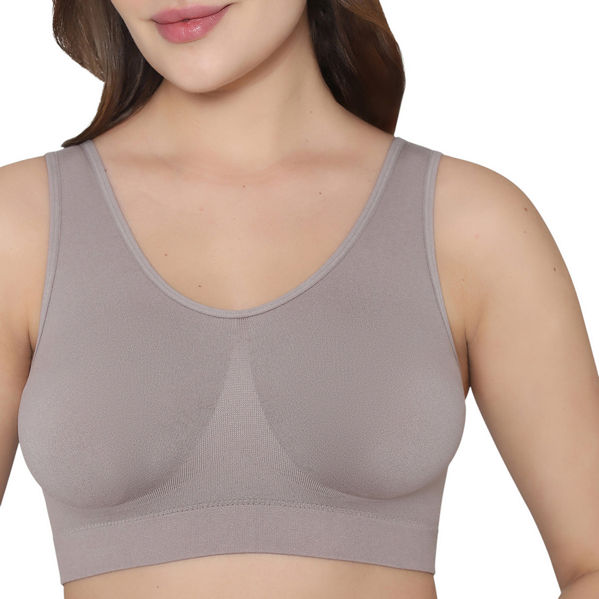BASICS Firm Fit Padded Non-wired Full Cup Everyday Wear Seamless Slip-on Bralette-Brown