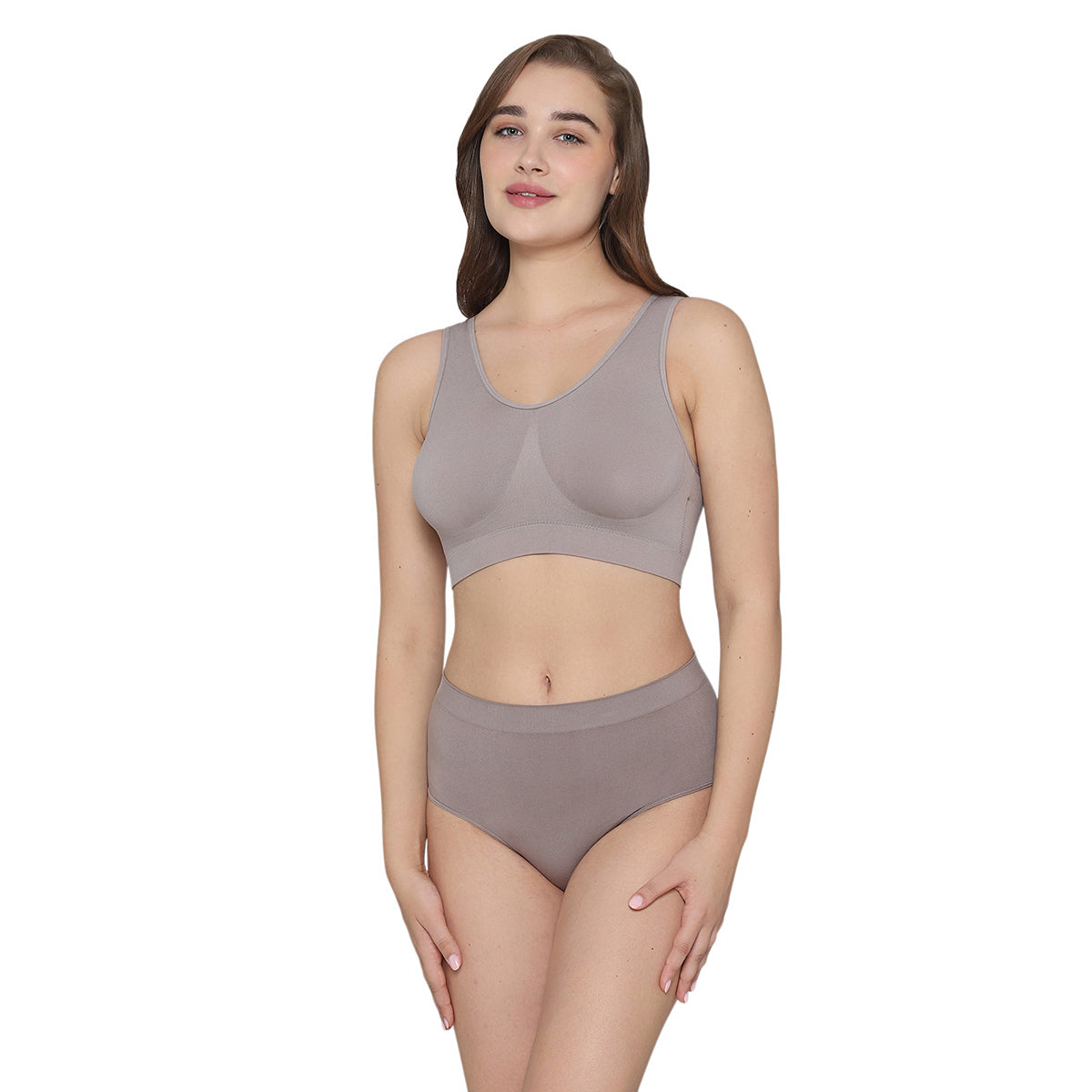 BASICS Firm Fit Padded Non-wired Full Cup Everyday Wear Seamless Slip-on Bralette-Brown
