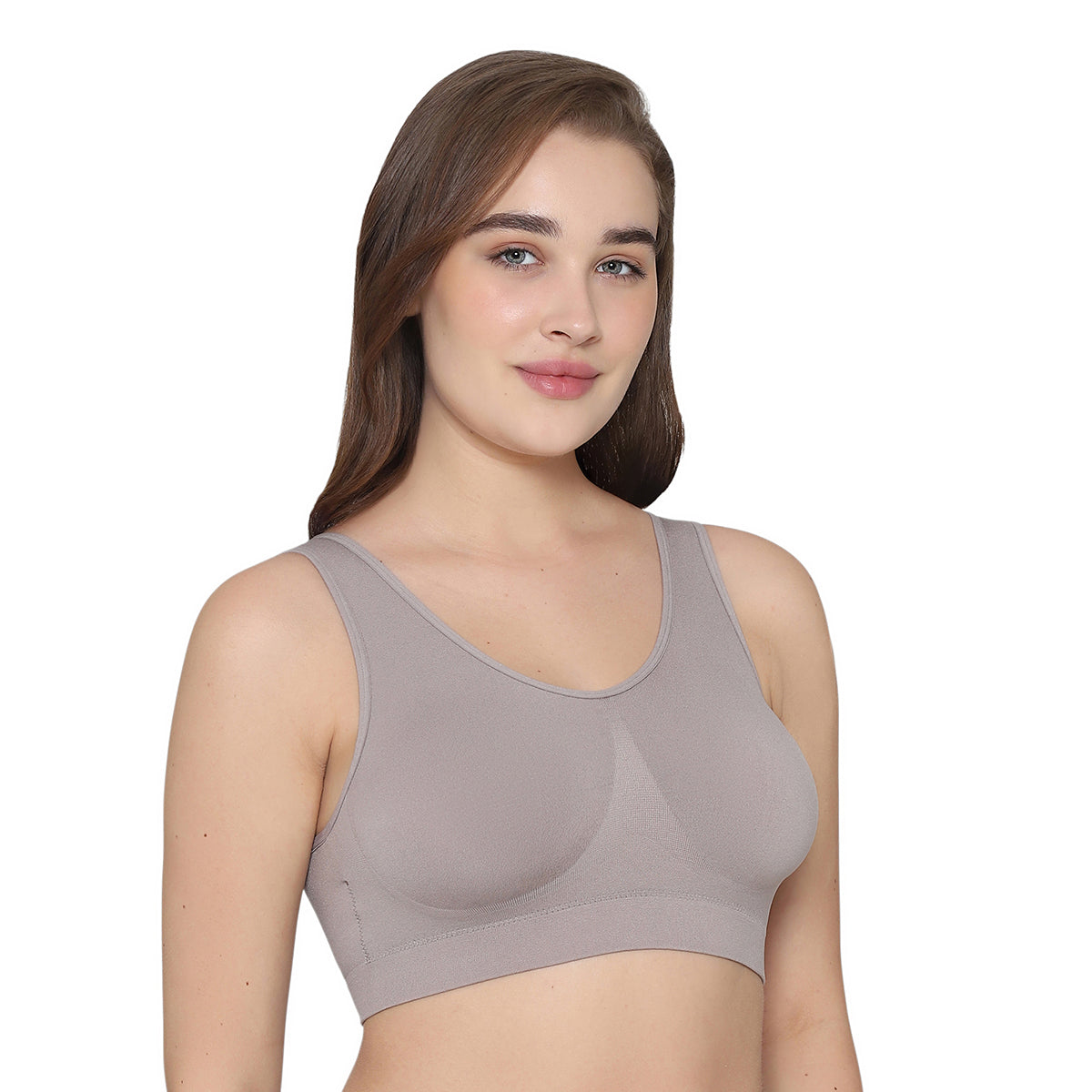 BASICS Firm Fit Padded Non-wired Full Cup Everyday Wear Seamless Slip-on Bralette-Brown