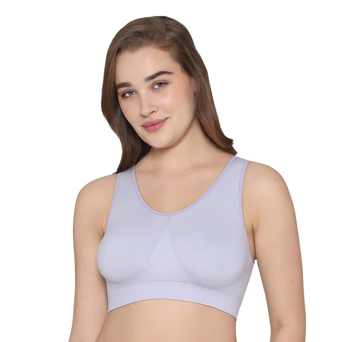 BASICS Firm Fit Padded Non-wired Full Cup Everyday Wear Seamless Slip-on Bralette-Lavender