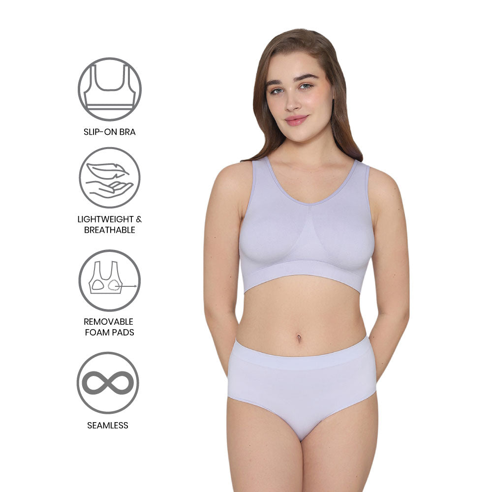 BASICS Firm Fit Padded Non-wired Full Cup Everyday Wear Seamless Slip-on Bralette-Lavender