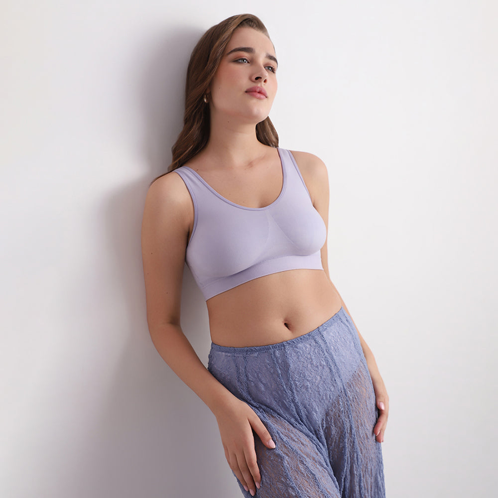 BASICS Firm Fit Padded Non-wired Full Cup Everyday Wear Seamless Slip-on Bralette-Lavender