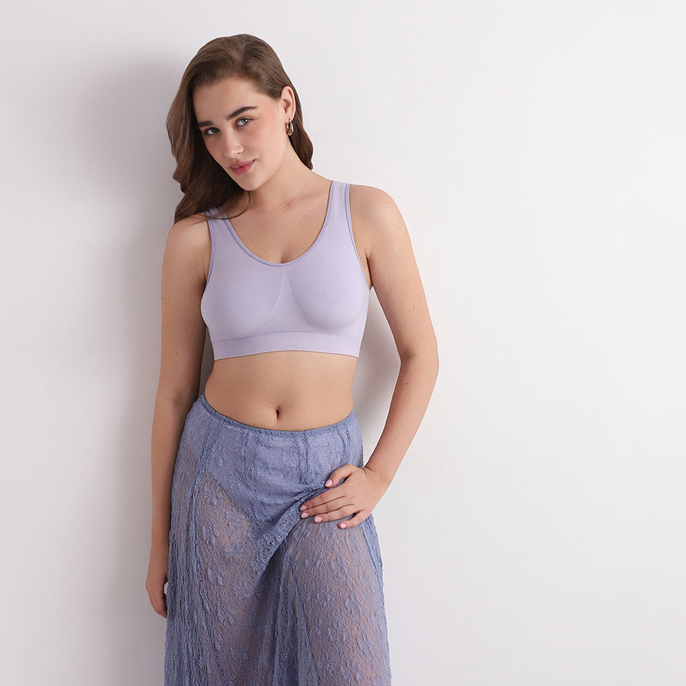 BASICS Firm Fit Padded Non-wired Full Cup Everyday Wear Seamless Slip-on Bralette-Lavender