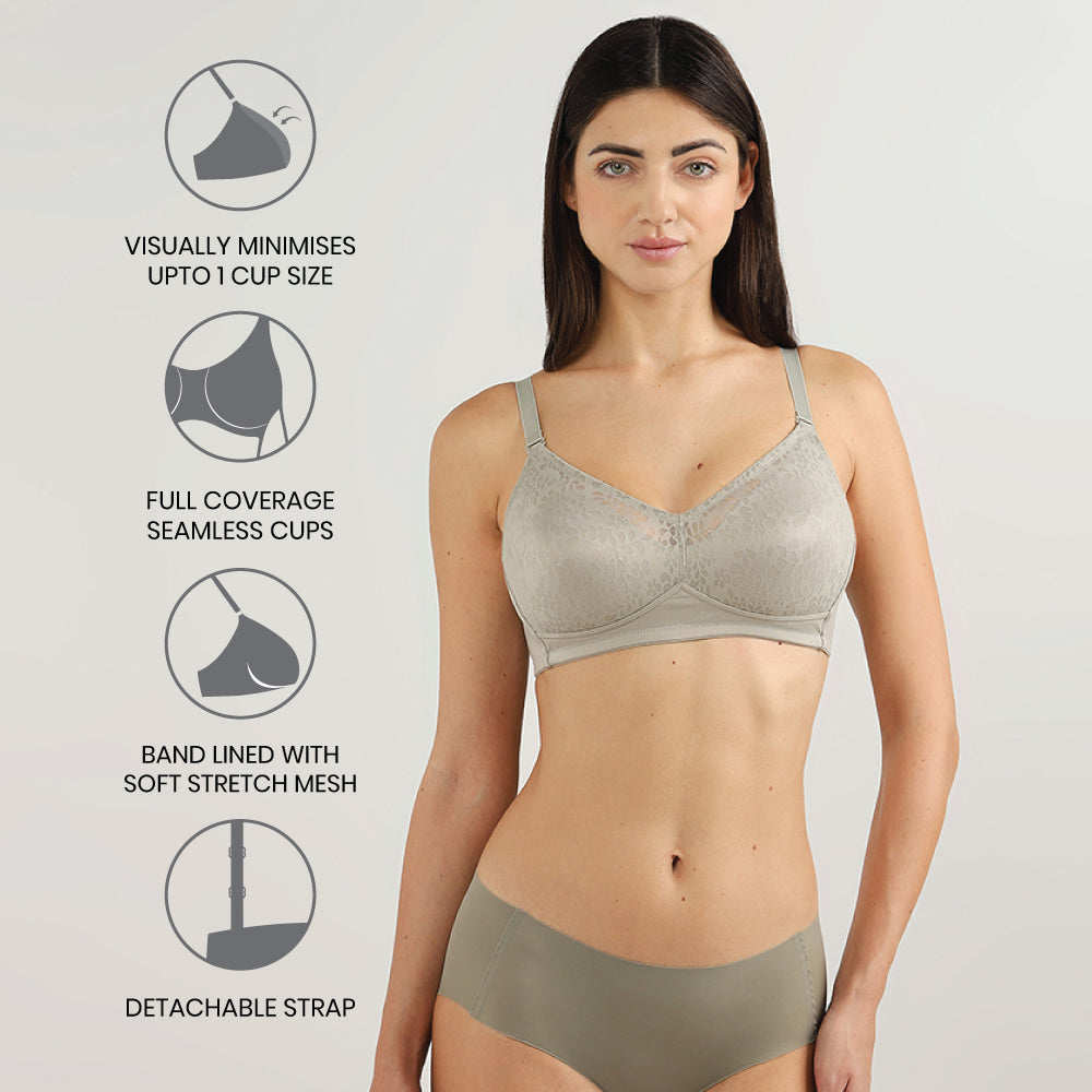 Curvy Confidence Non-Padded Non-Wired Full Cup Plus Size Minimizer Bra-Green