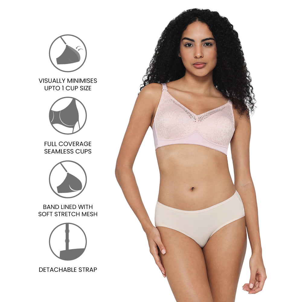 Curvy Confidence Non-Padded Non-Wired Full Cup Plus Size Minimizer Bra - Beige