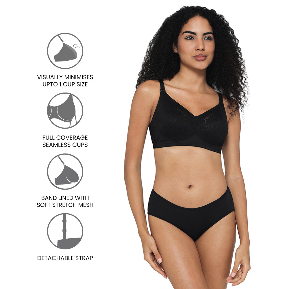 Curvy Confidence Non-Padded Non-Wired Full Cup Plus Size Minimizer Bra - Black