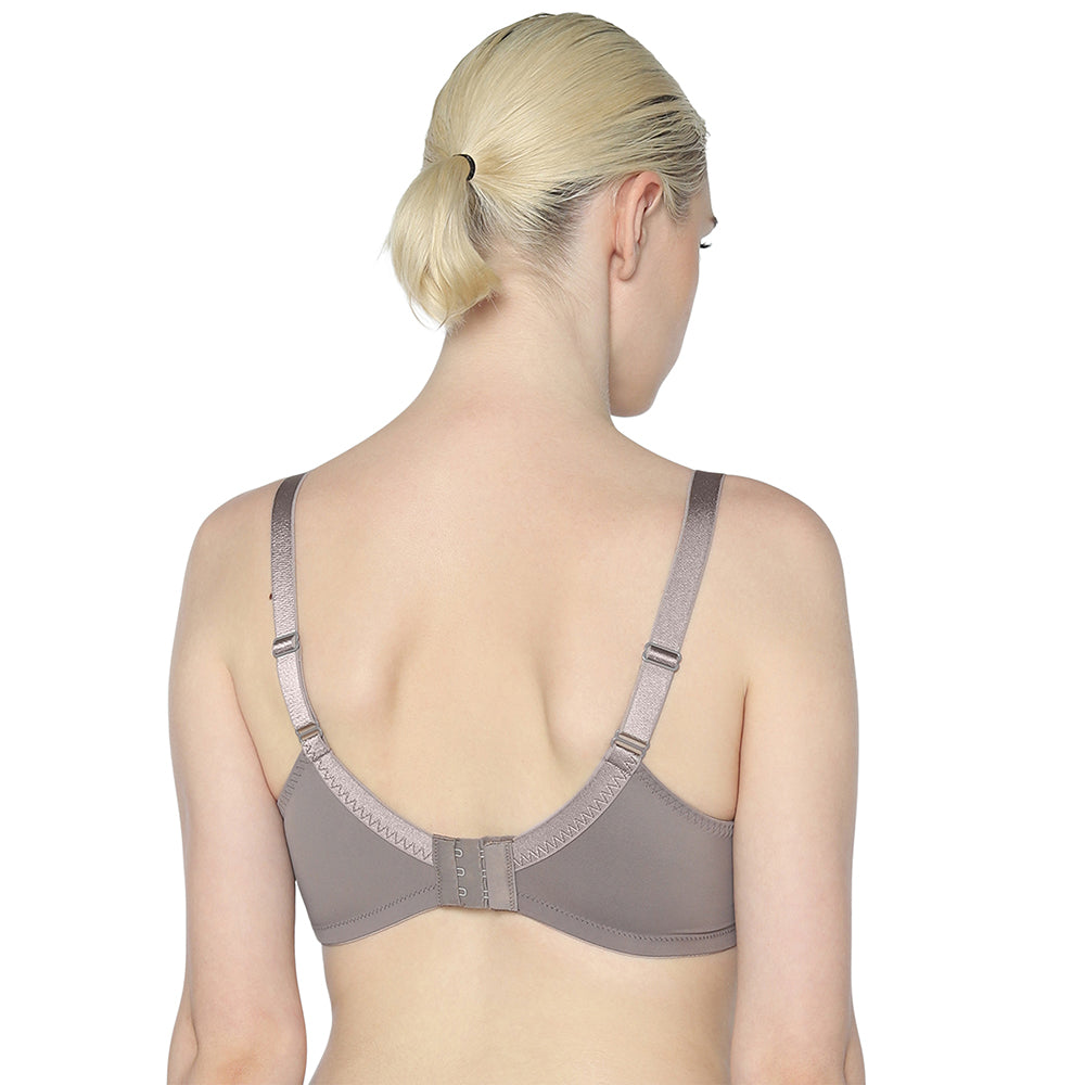 BASICS Grace Non Padded Non-Wired Full Cup Soft Lace Plus Size Full Support Bra-Grey