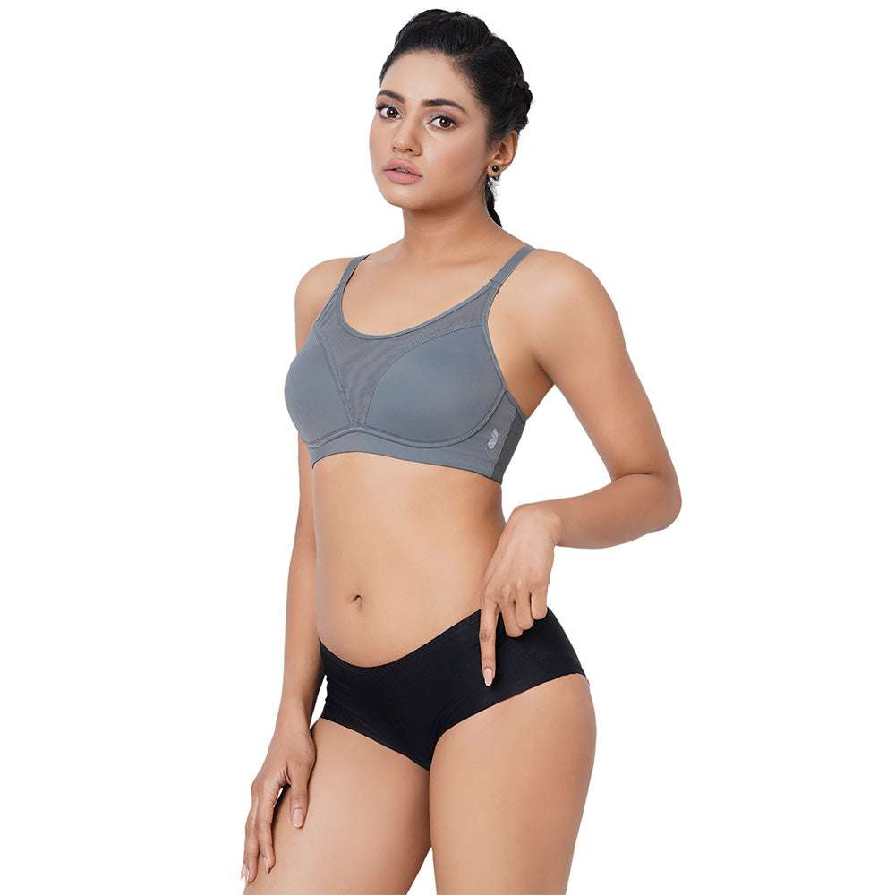 Asean Sports Padded Non-Wired Full Coverage Full Support High Intensity Sports Bra - Grey