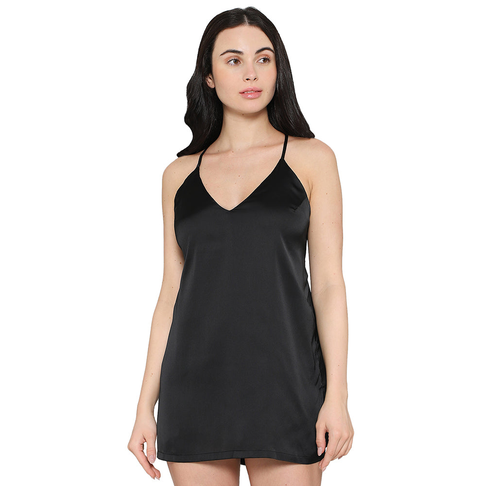 Wacoal Women’s Camisole Mid Length Shiny Finish Strappy Bridal Wear Satin Camisole-Black