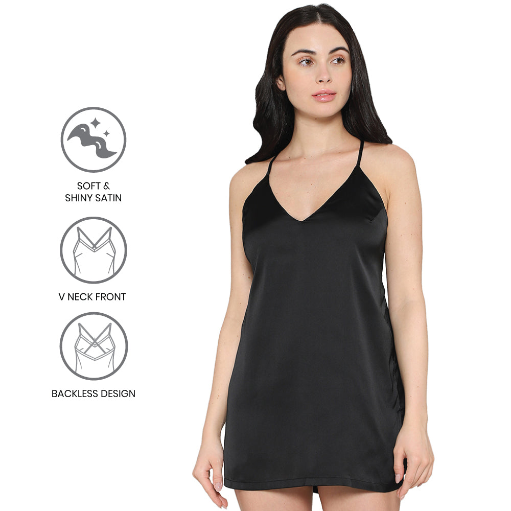 Wacoal Women’s Camisole Mid Length Shiny Finish Strappy Bridal Wear Satin Camisole-Black