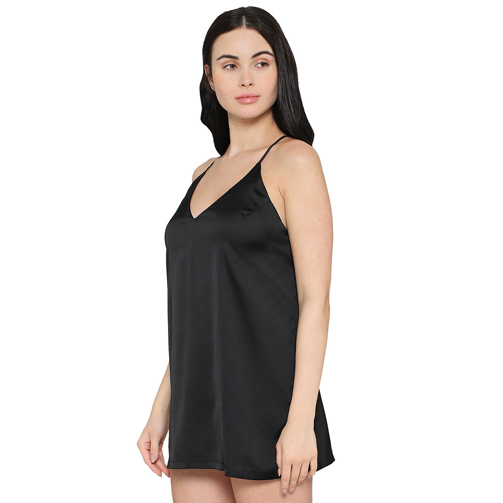 Wacoal Women’s Camisole Mid Length Shiny Finish Strappy Bridal Wear Satin Camisole-Black