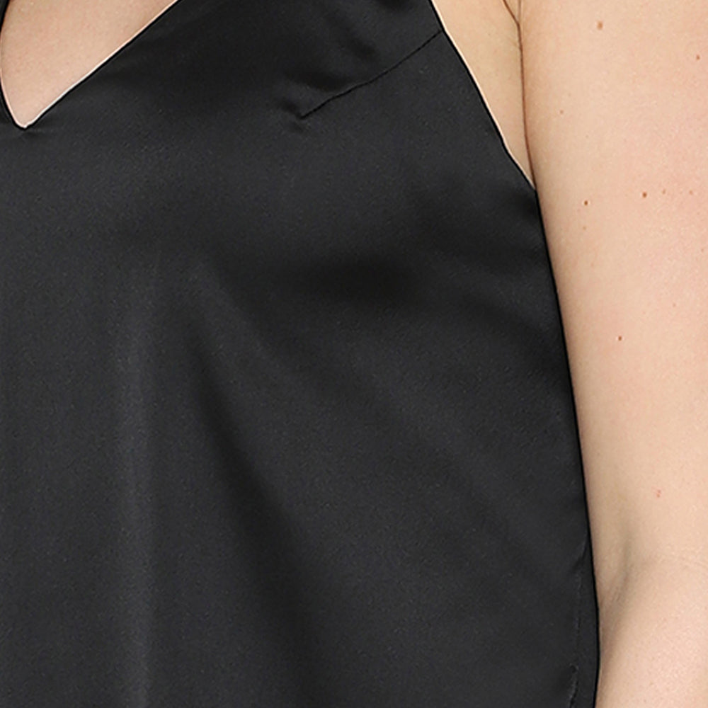 Wacoal Women’s Camisole Mid Length Shiny Finish Strappy Bridal Wear Satin Camisole-Black