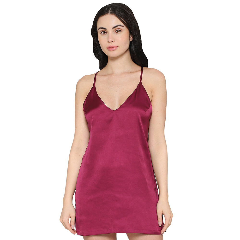 Wacoal Women’s Camisole Mid Length Shiny Finish Strappy Bridal Wear Satin Camisole-Burgandy