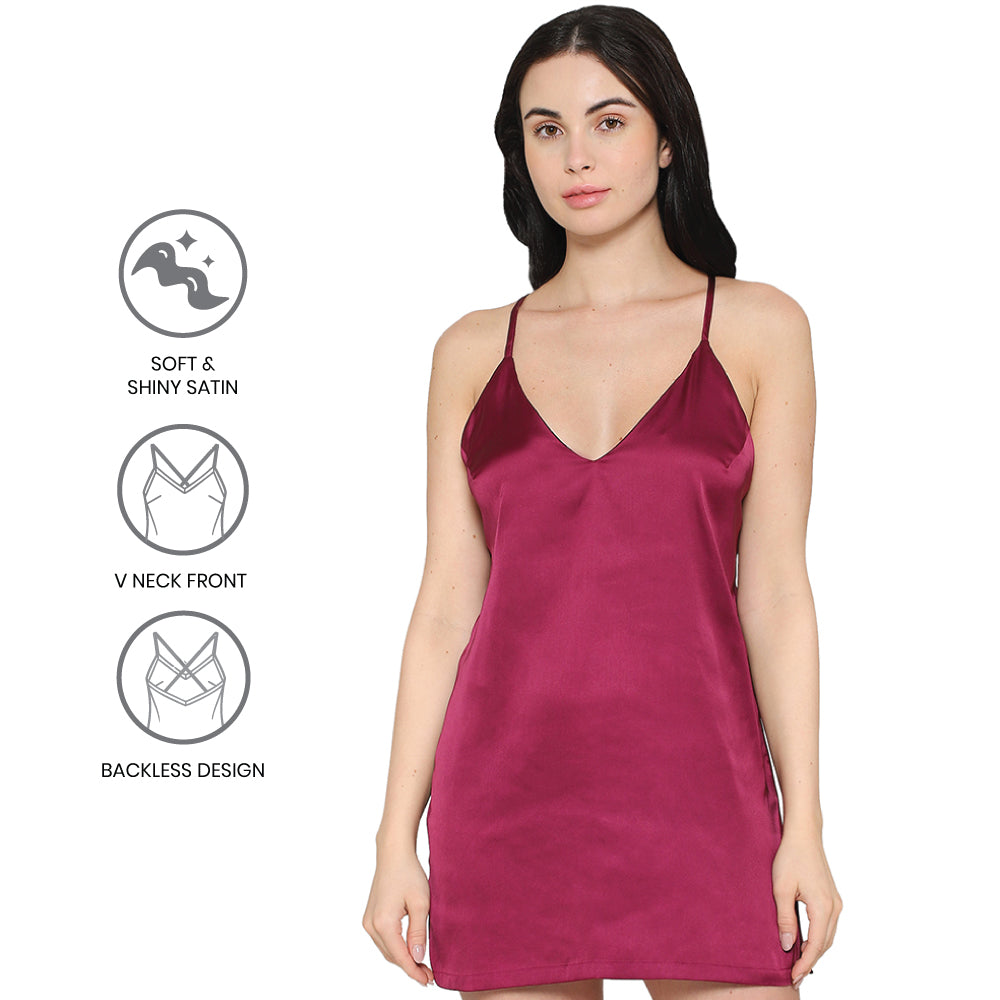 Wacoal Women’s Camisole Mid Length Shiny Finish Strappy Bridal Wear Satin Camisole-Burgandy