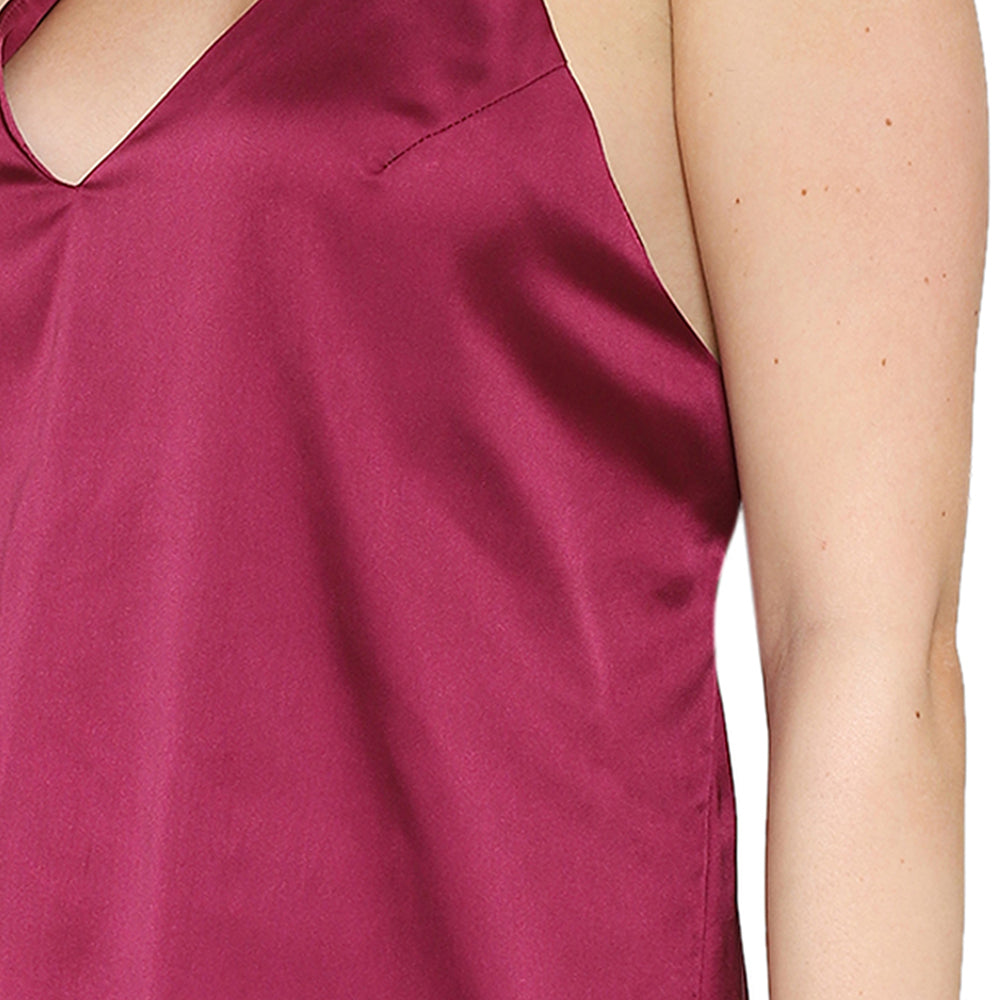 Wacoal Women’s Camisole Mid Length Shiny Finish Strappy Bridal Wear Satin Camisole-Burgandy