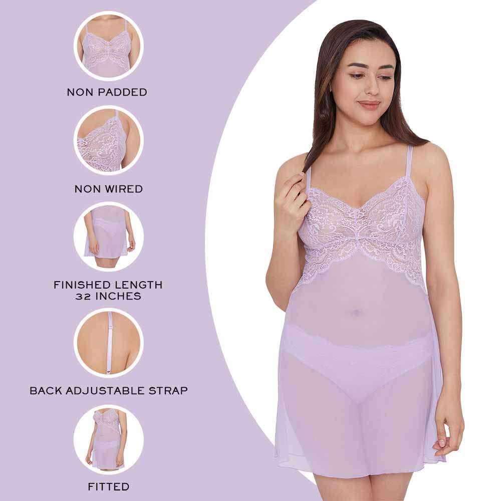 Essential Lace Non Padded Non Wired Bridal Wear Lace Babydoll Chemise - Lavender